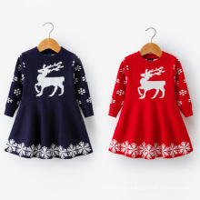 Kids Dresses For Girls Long Sleeve Deer Snowflake Print Dress New Year Costume Princess Dress Kids Christmas Clothes